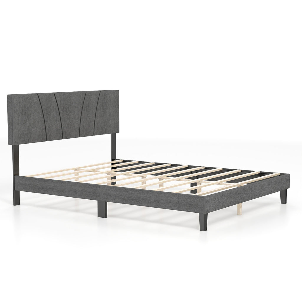Queen Bed Frame Elegant Heavy Duty Wooden Platform Bed Frame with Slats Headboard for Bedroom