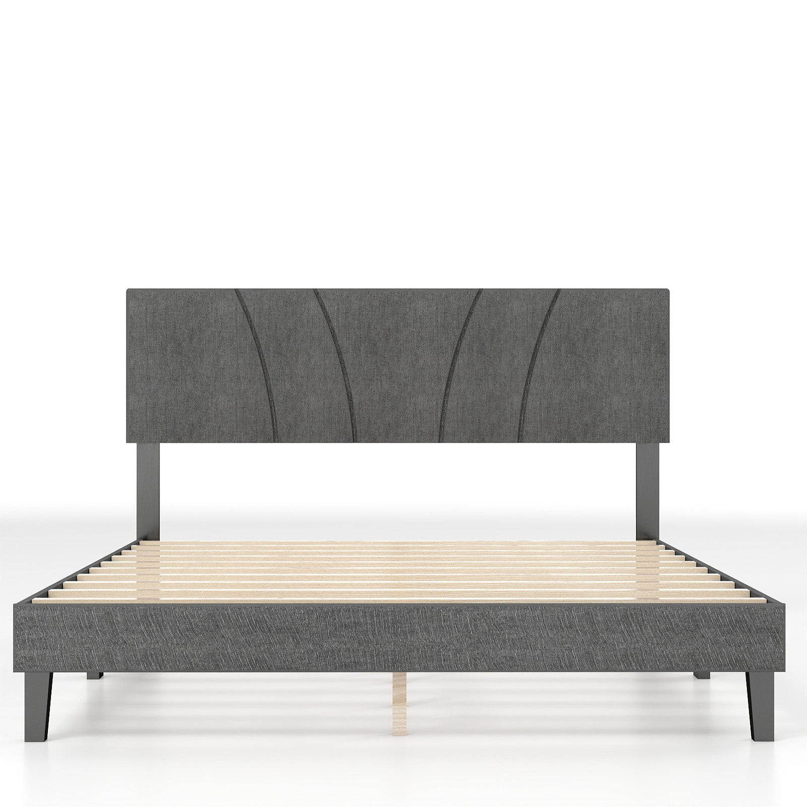 Full Size Platform Bed Frame 1200lbs Weight Capacity Quiet Bed Frame with Upholstered Headboard Strong Wooden Slats