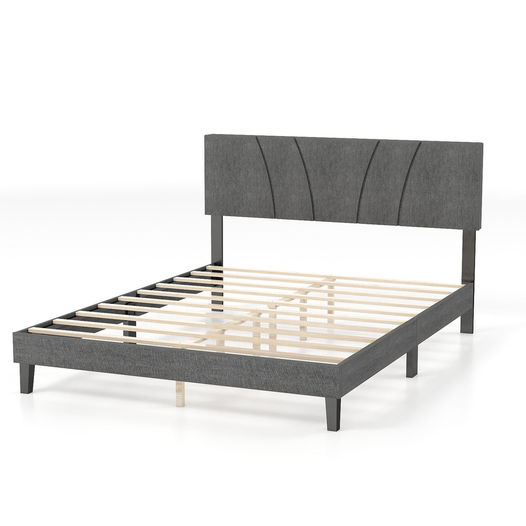 Full Size Platform Bed Frame 1200lbs Weight Capacity Quiet Bed Frame with Upholstered Headboard Strong Wooden Slats