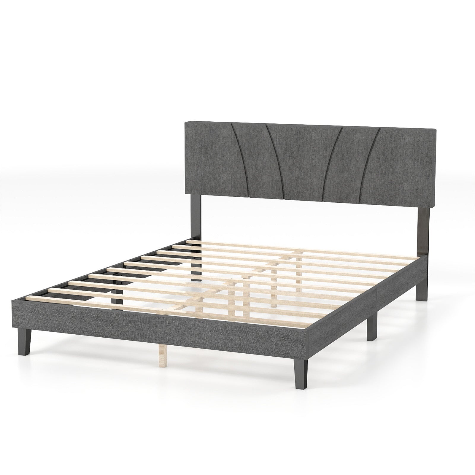 Queen Bed Frame Elegant Heavy Duty Wooden Platform Bed Frame with Slats Headboard for Bedroom