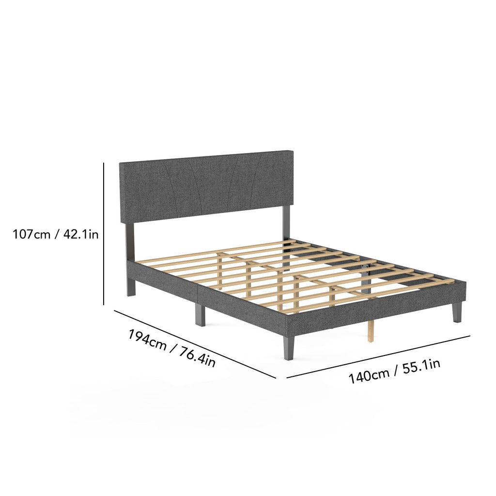 Full Size Platform Bed Frame 1200lbs Weight Capacity Quiet Bed Frame with Upholstered Headboard Strong Wooden Slats