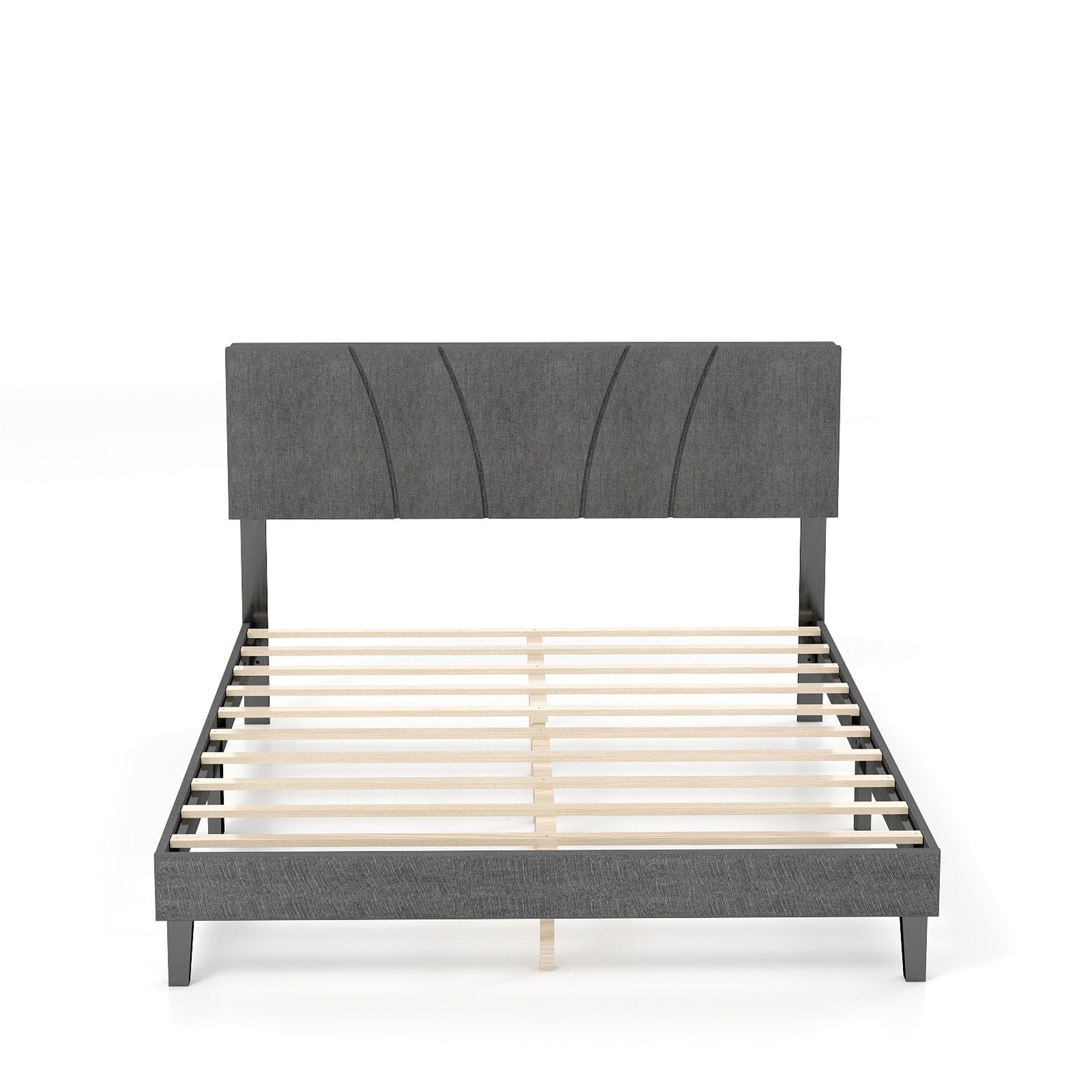 Full Size Platform Bed Frame 1200lbs Weight Capacity Quiet Bed Frame with Upholstered Headboard Strong Wooden Slats