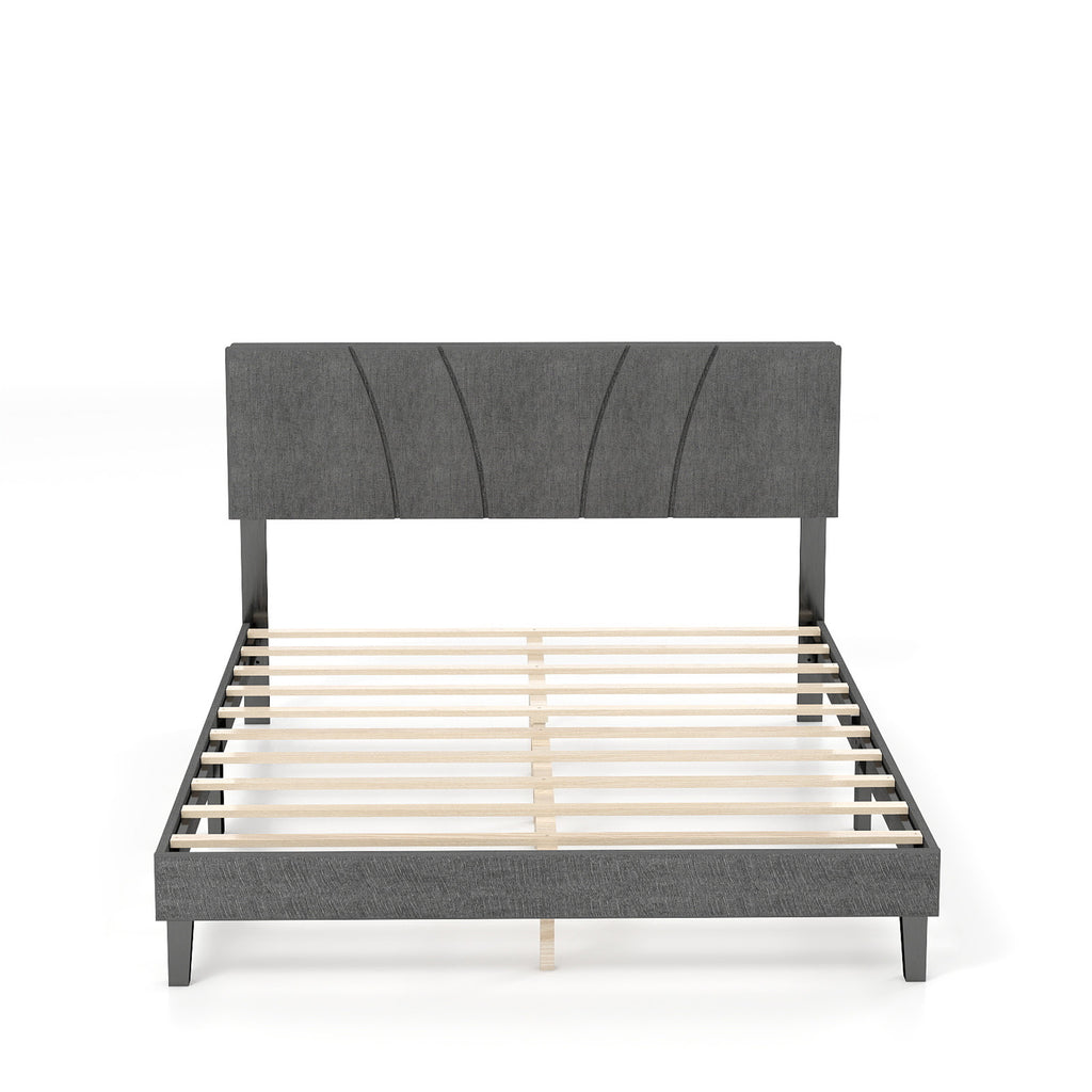 Queen Bed Frame Elegant Heavy Duty Wooden Platform Bed Frame with Slats Headboard for Bedroom