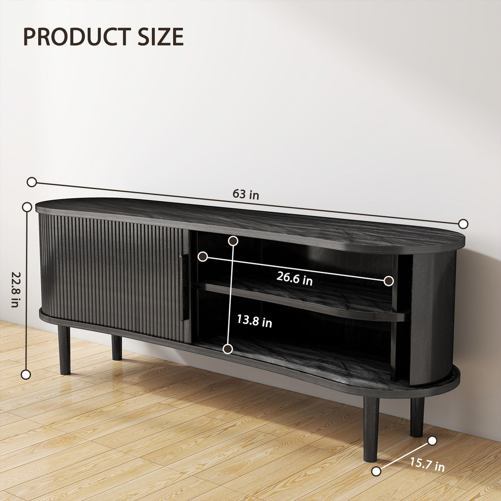 TV Stand MDF Mid Century Modern Media Console Table Entertainment Center with Storage Handle Door for Living Room Office Black