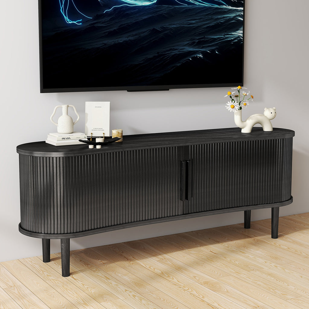 TV Stand MDF Mid Century Modern Media Console Table Entertainment Center with Storage Handle Door for Living Room Office Black