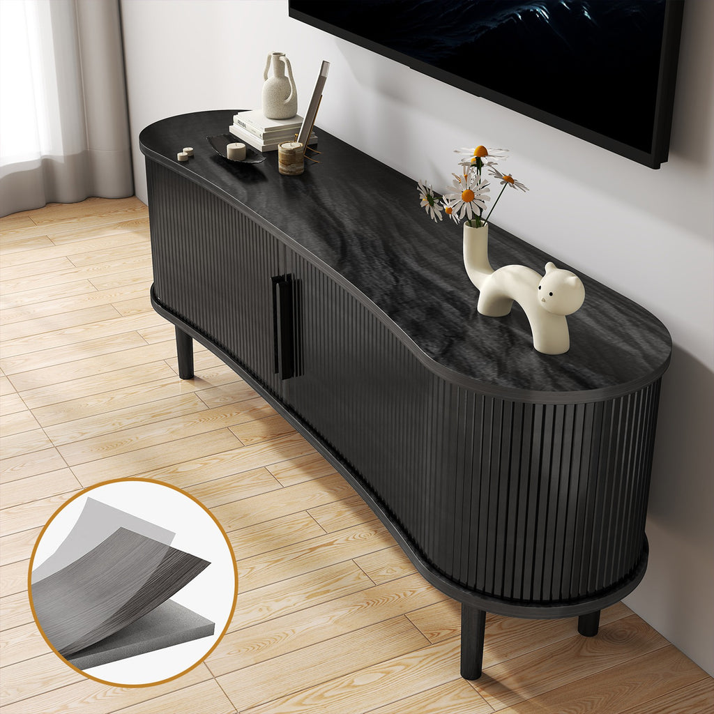 TV Stand MDF Mid Century Modern Media Console Table Entertainment Center with Storage Handle Door for Living Room Office Black
