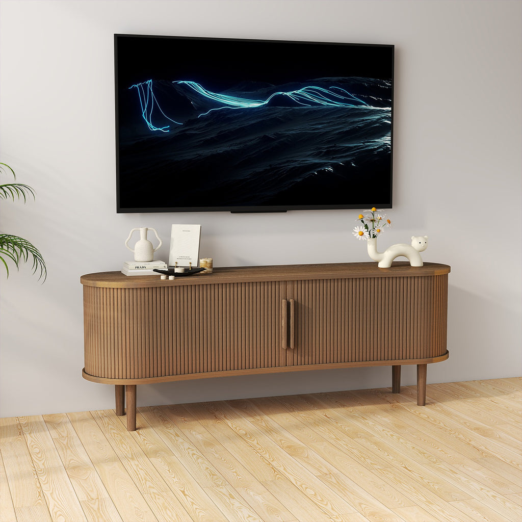 TV Stand MDF Mid Century Modern Media Console Table Entertainment Center with Storage Handle Door for Living Room Office Walnut