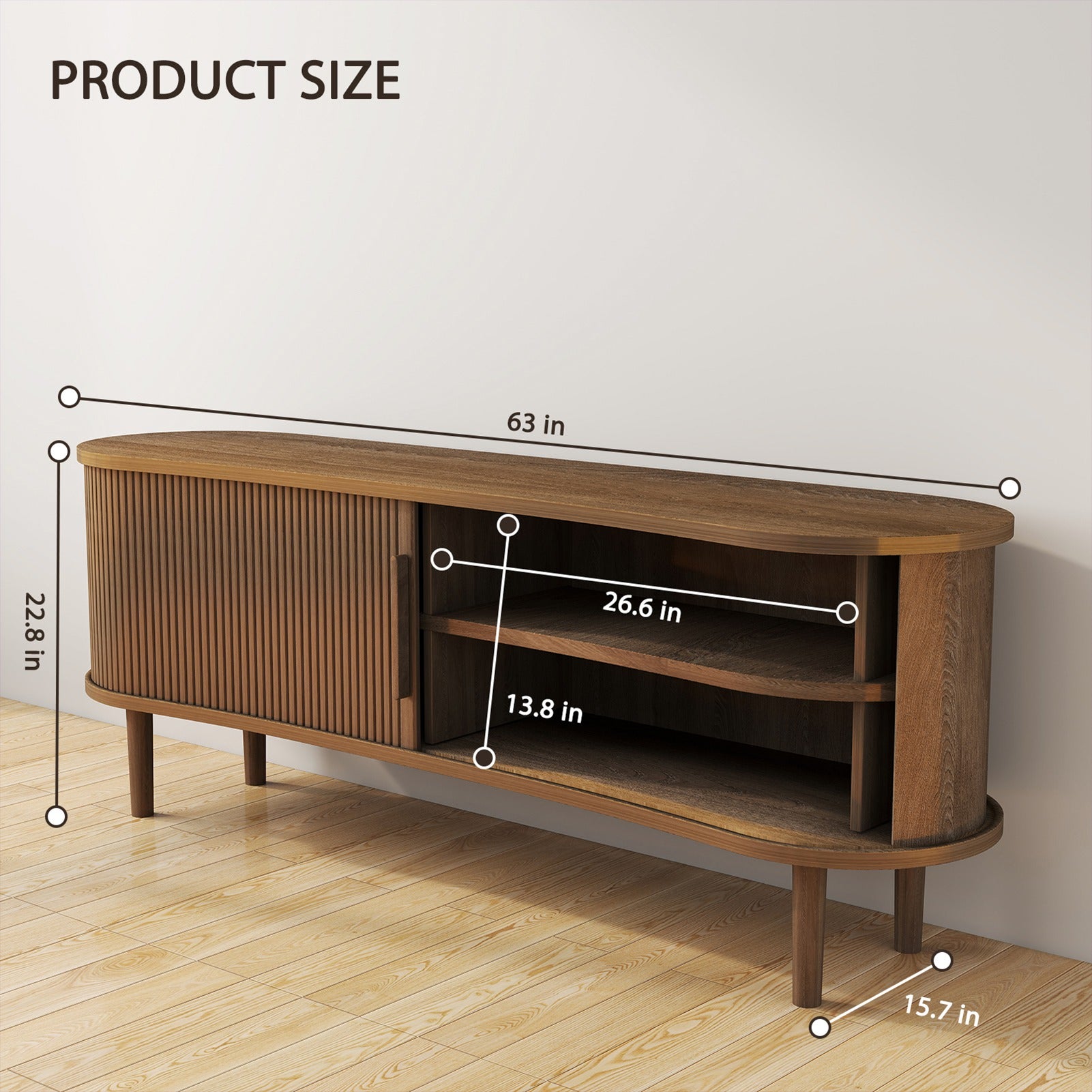 TV Stand MDF Mid Century Modern Media Console Table Entertainment Center with Storage Handle Door for Living Room Office Walnut