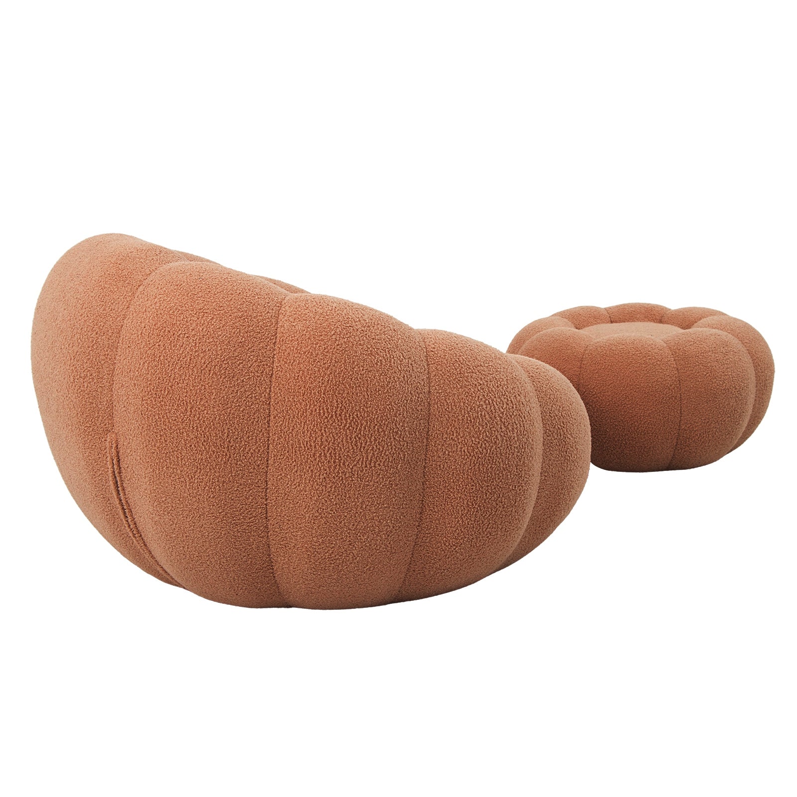 Single Sofa Chair Pumpkin Shape Round Chair Accent Reading Relaxing Modern Lounge with Footstool Brown
