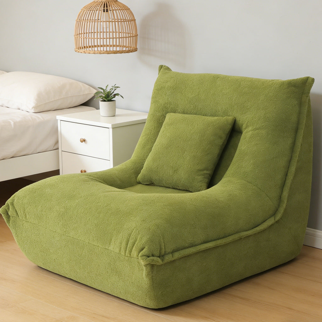 Lounge Chair with Pillow High Resilience Foam Single Sofa Indoor Couch for Bedroom Game Living Room Green