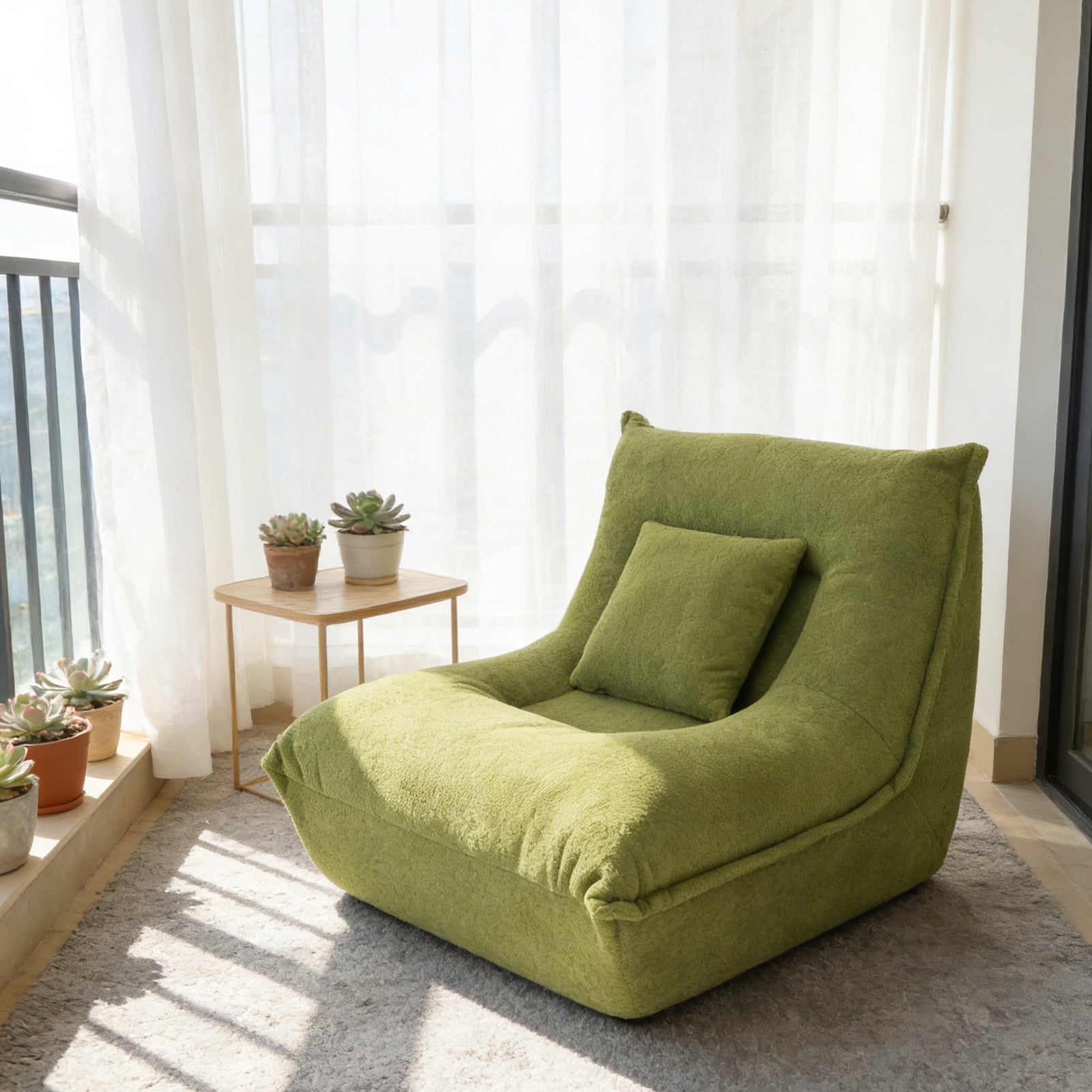 Lounge Chair with Pillow High Resilience Foam Single Sofa Indoor Couch for Bedroom Game Living Room Green