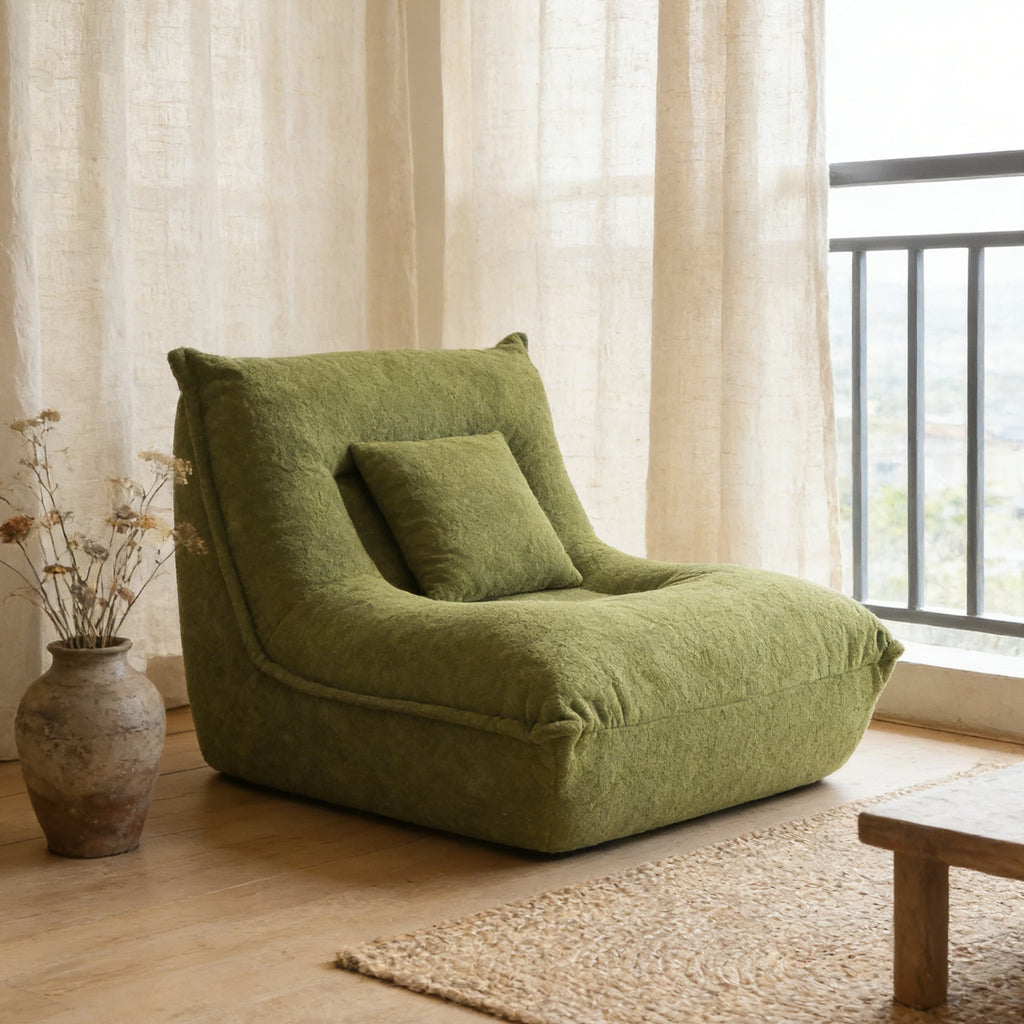 Lounge Chair with Pillow High Resilience Foam Single Sofa Indoor Couch for Bedroom Game Living Room Green