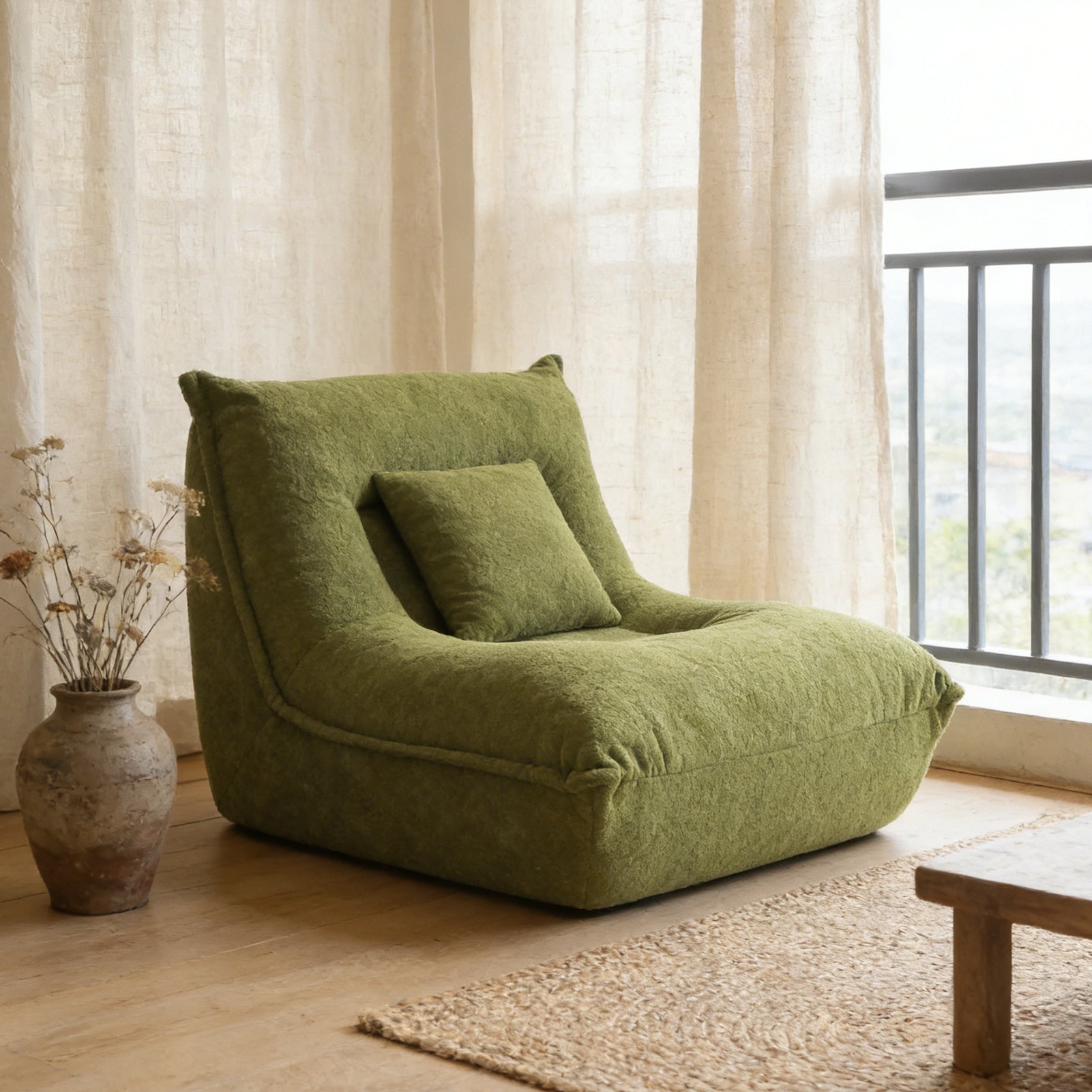 Lounge Chair with Pillow High Resilience Foam Single Sofa Indoor Couch for Bedroom Game Living Room Green