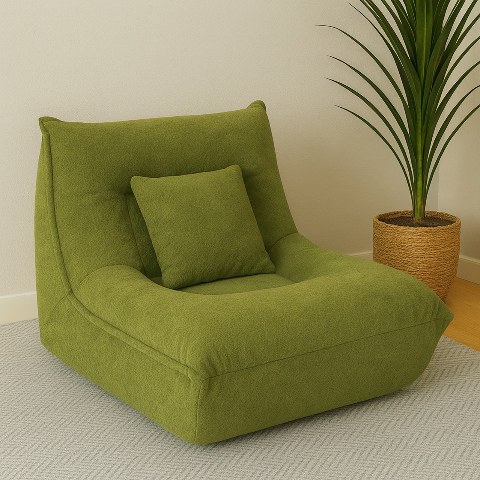 Lounge Chair with Pillow High Resilience Foam Single Sofa Indoor Couch for Bedroom Game Living Room Green