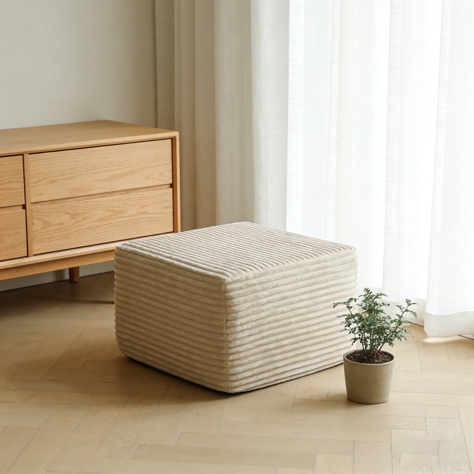Plush Ottoman Upholstered Cloud Ottoman Comfortable Supportive Modular Sectional Couch for Living Room Beige