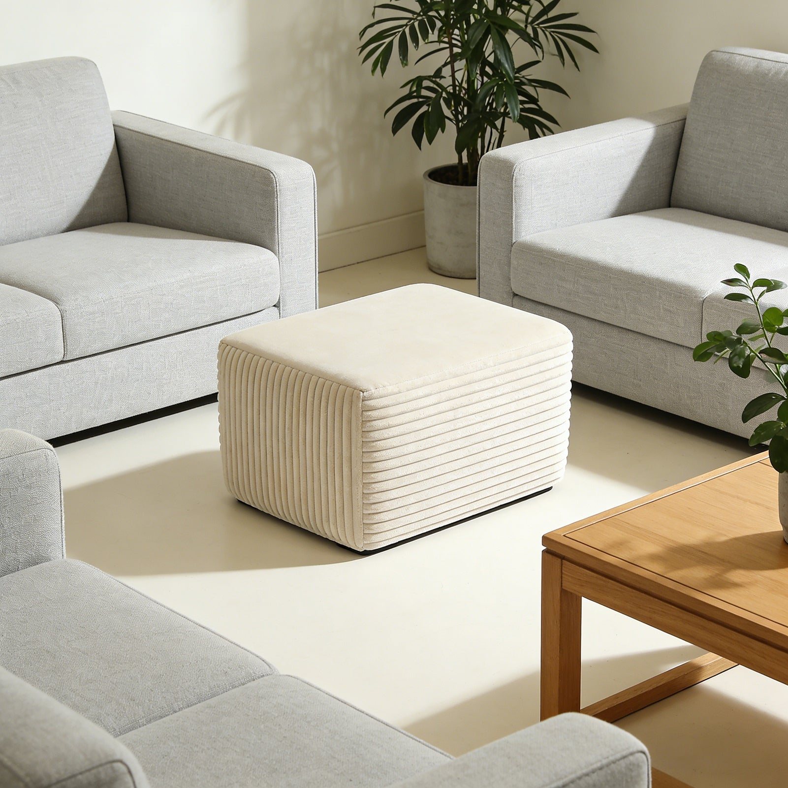 Plush Ottoman Upholstered Cloud Ottoman Comfortable Supportive Modular Sectional Couch for Living Room Beige