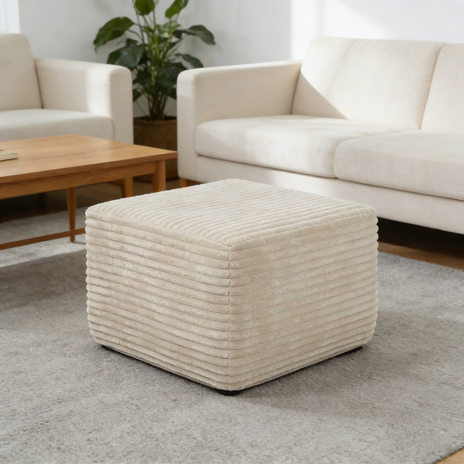 Plush Ottoman Upholstered Cloud Ottoman Comfortable Supportive Modular Sectional Couch for Living Room Beige