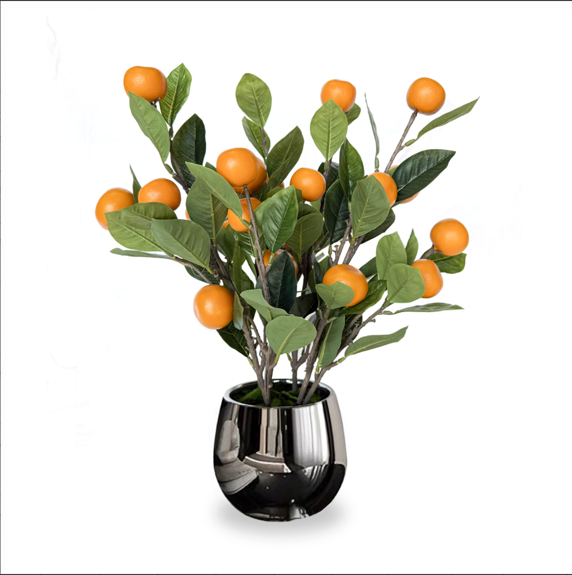 19 Inch Artificial Orange Tree with Silver Plastic Pot
