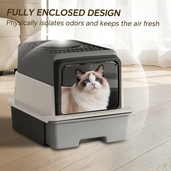 Foldable Drawer Cat Litter Box, No Scoop Needed Fully Enclosed Cat Toilet, Modern Home Decor Kitty Litter Box for Indoor Cats
