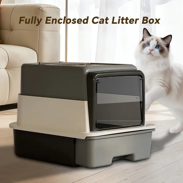 Foldable Drawer Cat Litter Box, No Scoop Needed Fully Enclosed Cat Toilet, Modern Home Decor Kitty Litter Box for Indoor Cats