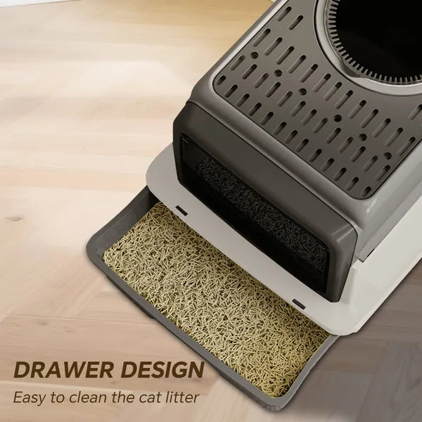 Foldable Drawer Cat Litter Box, No Scoop Needed Fully Enclosed Cat Toilet, Modern Home Decor Kitty Litter Box for Indoor Cats