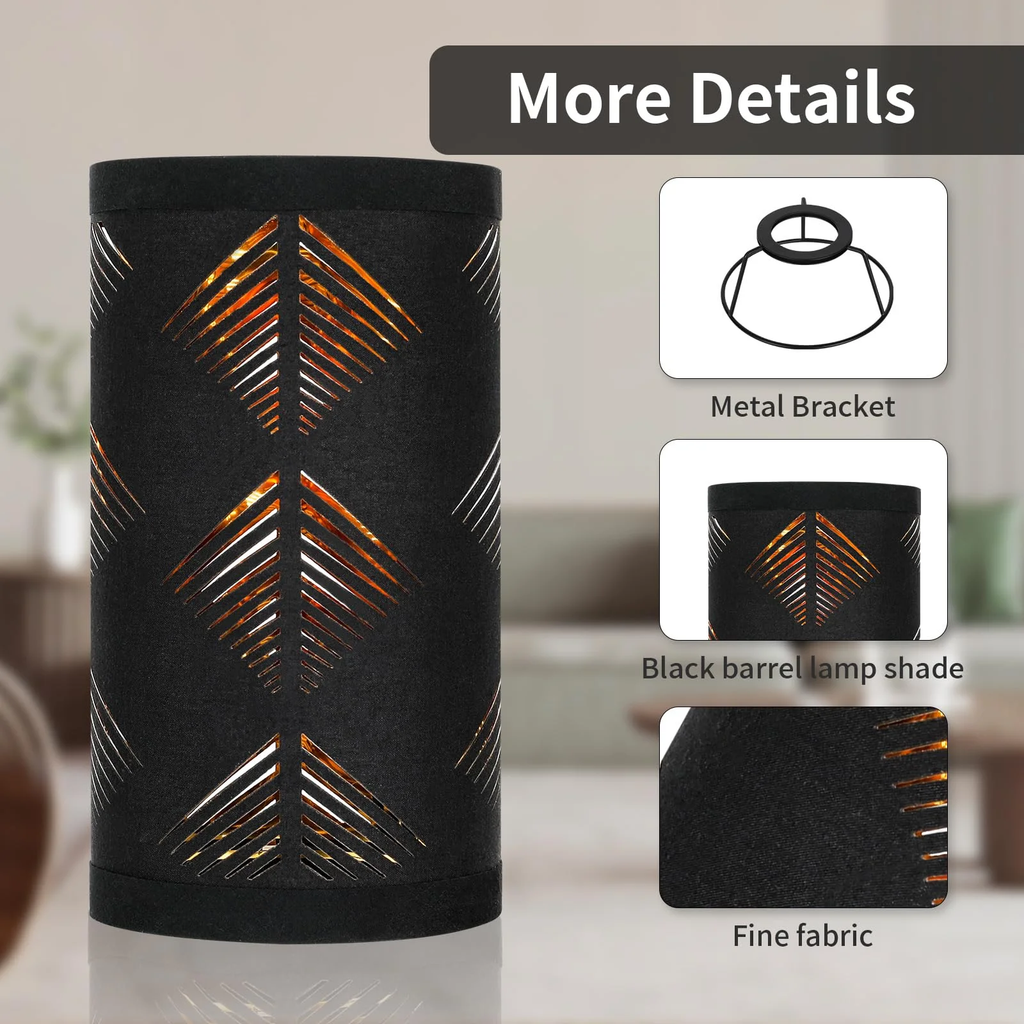 Small Black Linen Drum Lamp Shade with E27/E26 Adapters – Cylinder Replacement for Table, Floor & Wall Lights