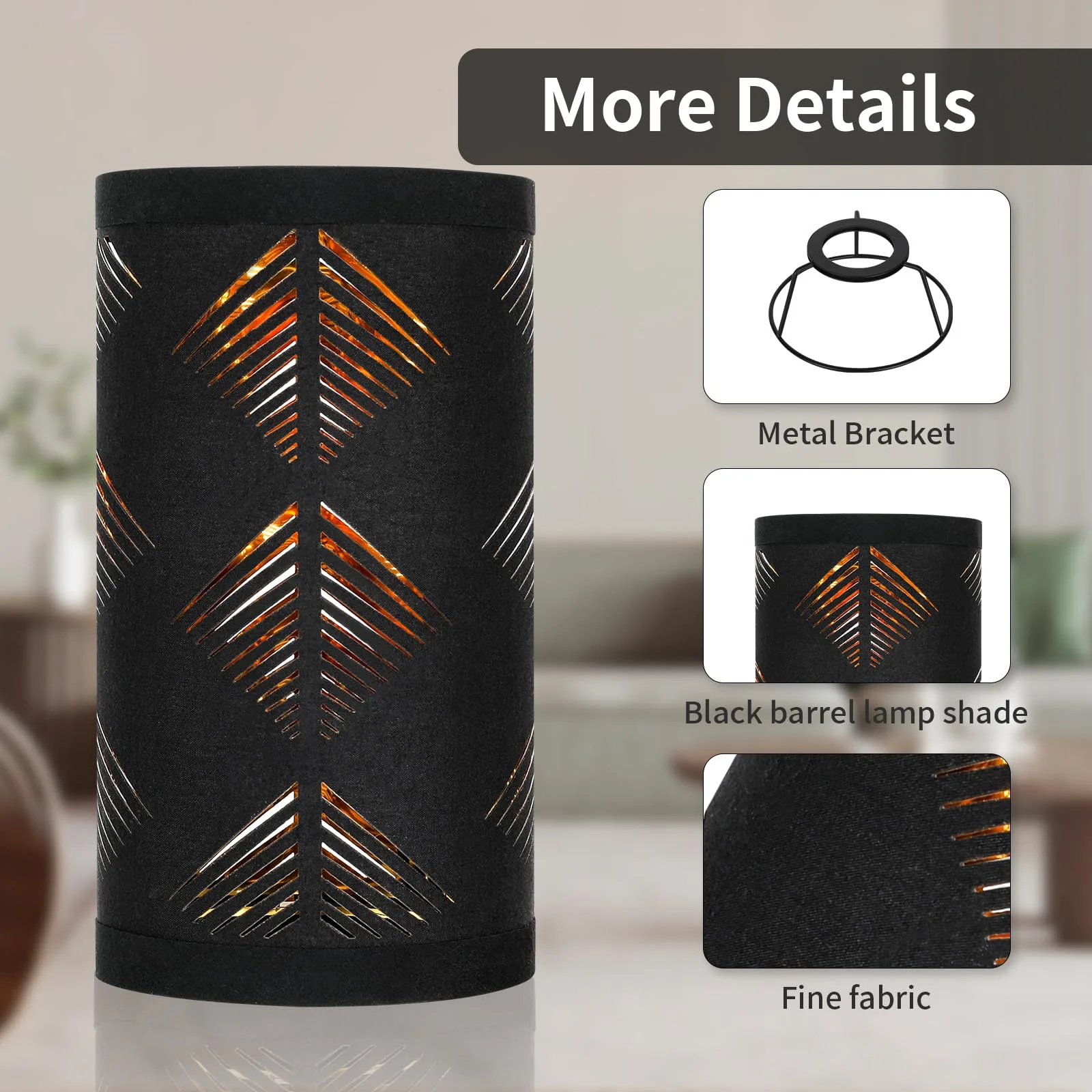 Small Black Linen Drum Lamp Shade with E27/E26 Adapters – Cylinder Replacement for Table, Floor & Wall Lights