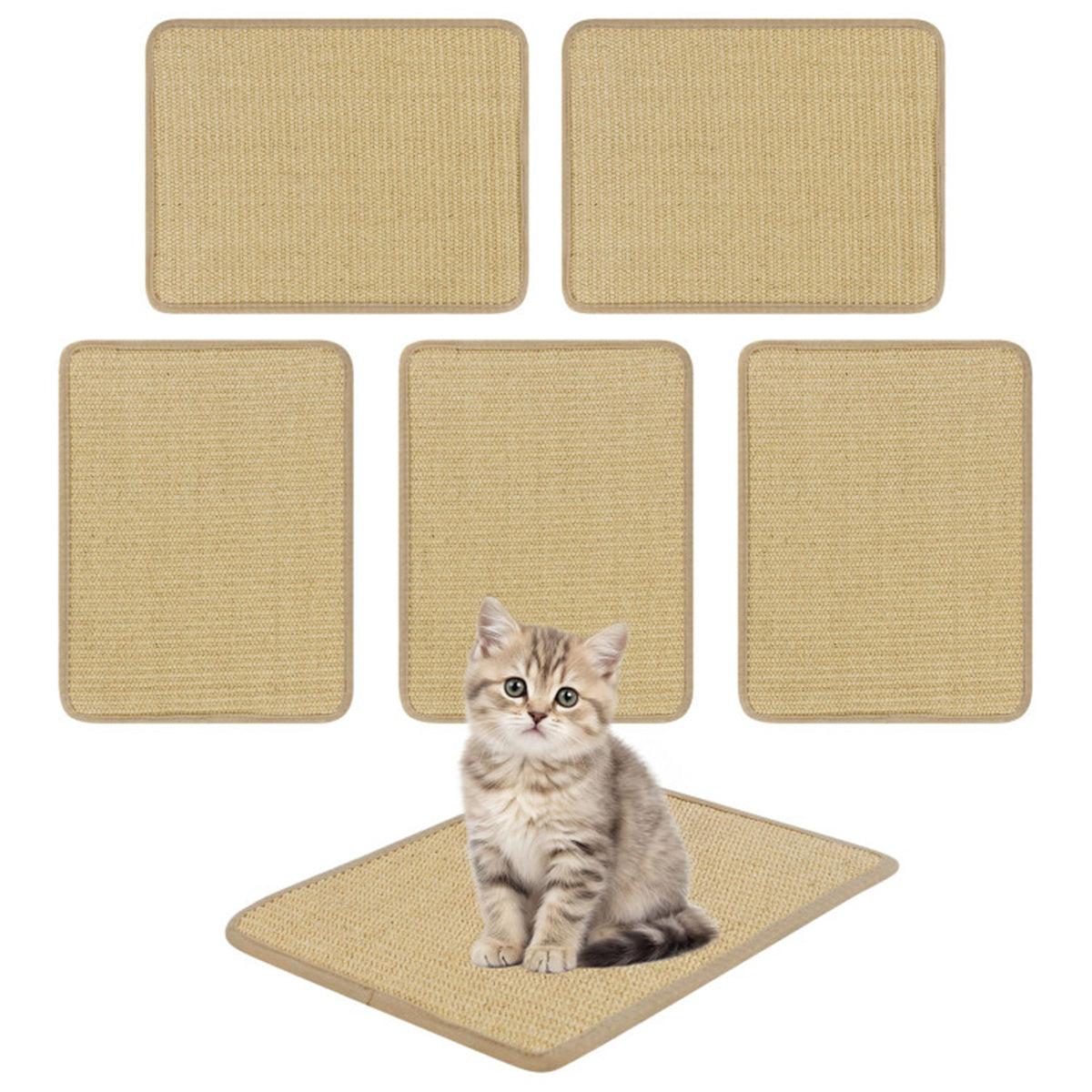 6 Pack Natural Sisal Cat Scratching Mats, 16×12 Inch Non Slip Wall Mount Cat Scratch Pad for Furniture Protection