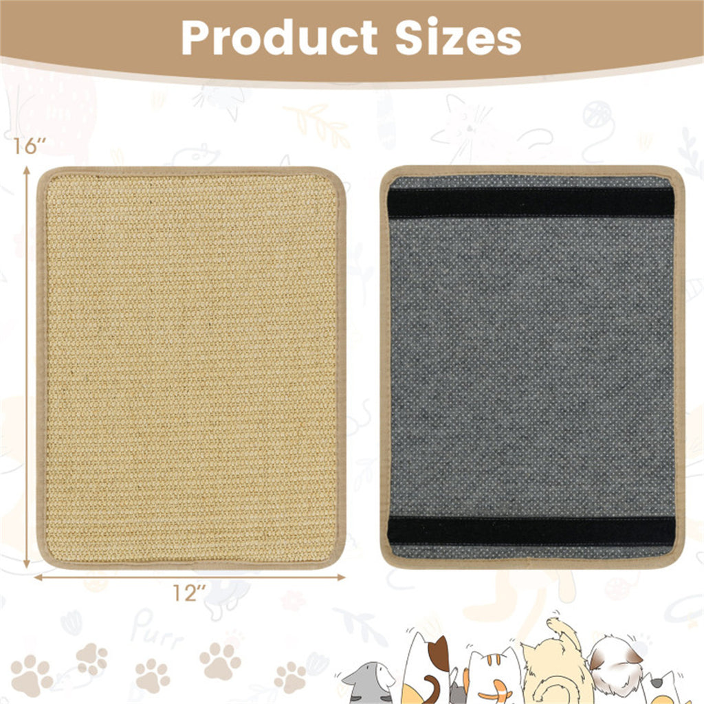 6 Pack Natural Sisal Cat Scratching Mats, 16×12 Inch Non Slip Wall Mount Cat Scratch Pad for Furniture Protection