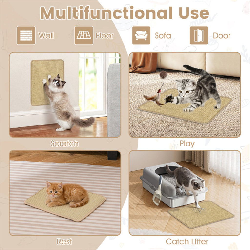 6 Pack Natural Sisal Cat Scratching Mats, 16×12 Inch Non Slip Wall Mount Cat Scratch Pad for Furniture Protection