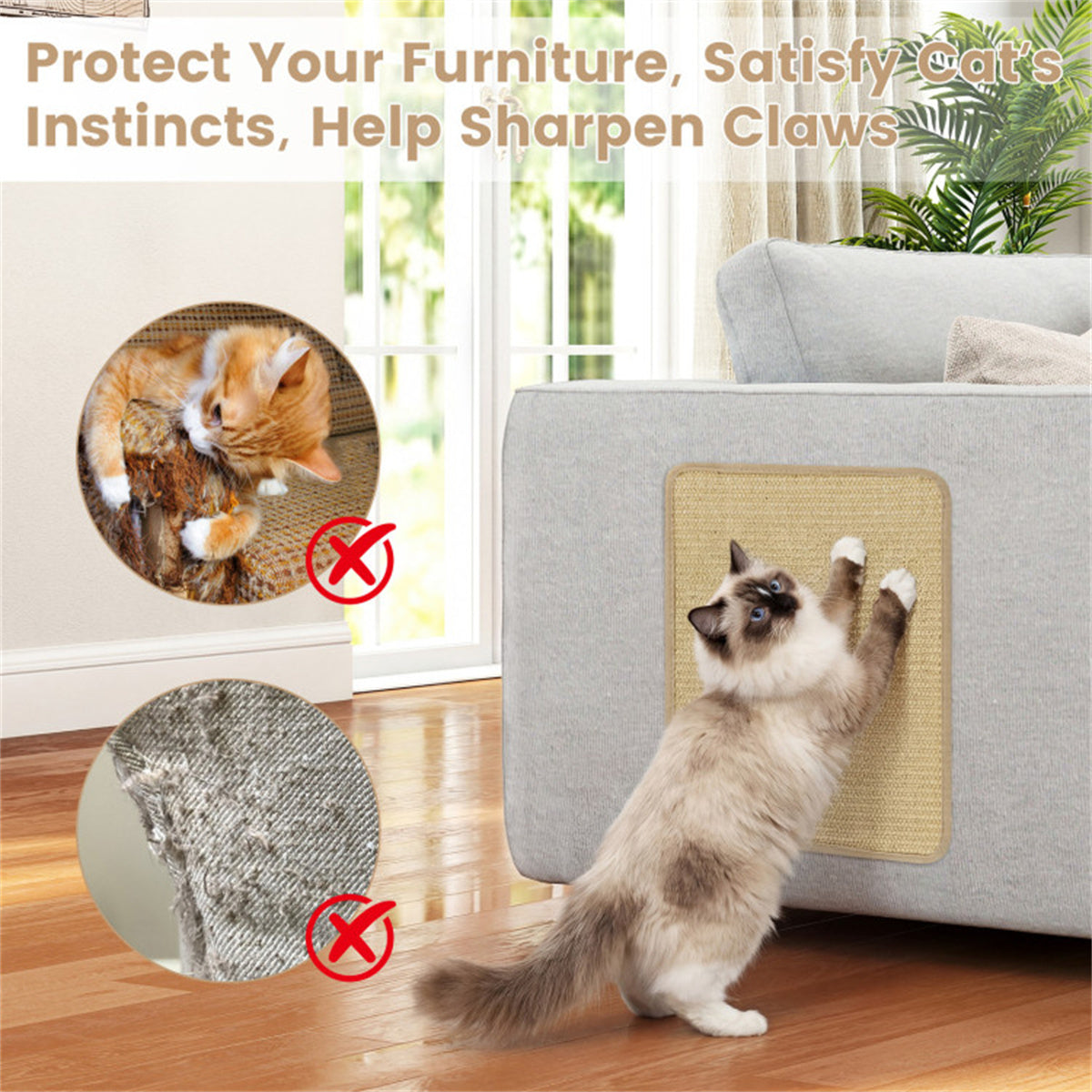 6 Pack Natural Sisal Cat Scratching Mats, 16×12 Inch Non Slip Wall Mount Cat Scratch Pad for Furniture Protection