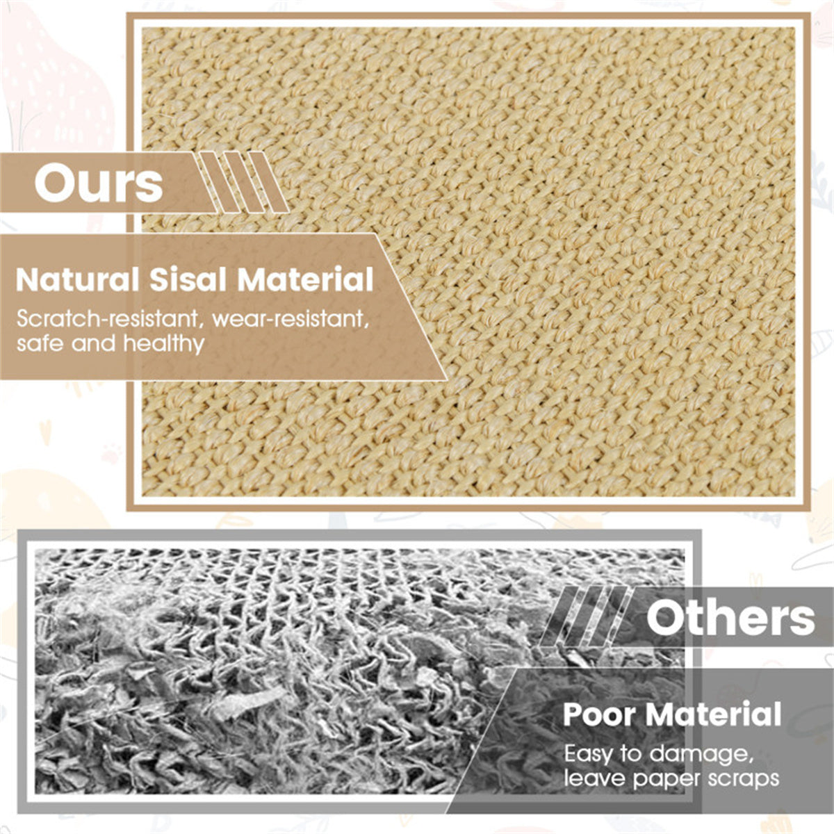 6 Pack Natural Sisal Cat Scratching Mats, 16×12 Inch Non Slip Wall Mount Cat Scratch Pad for Furniture Protection