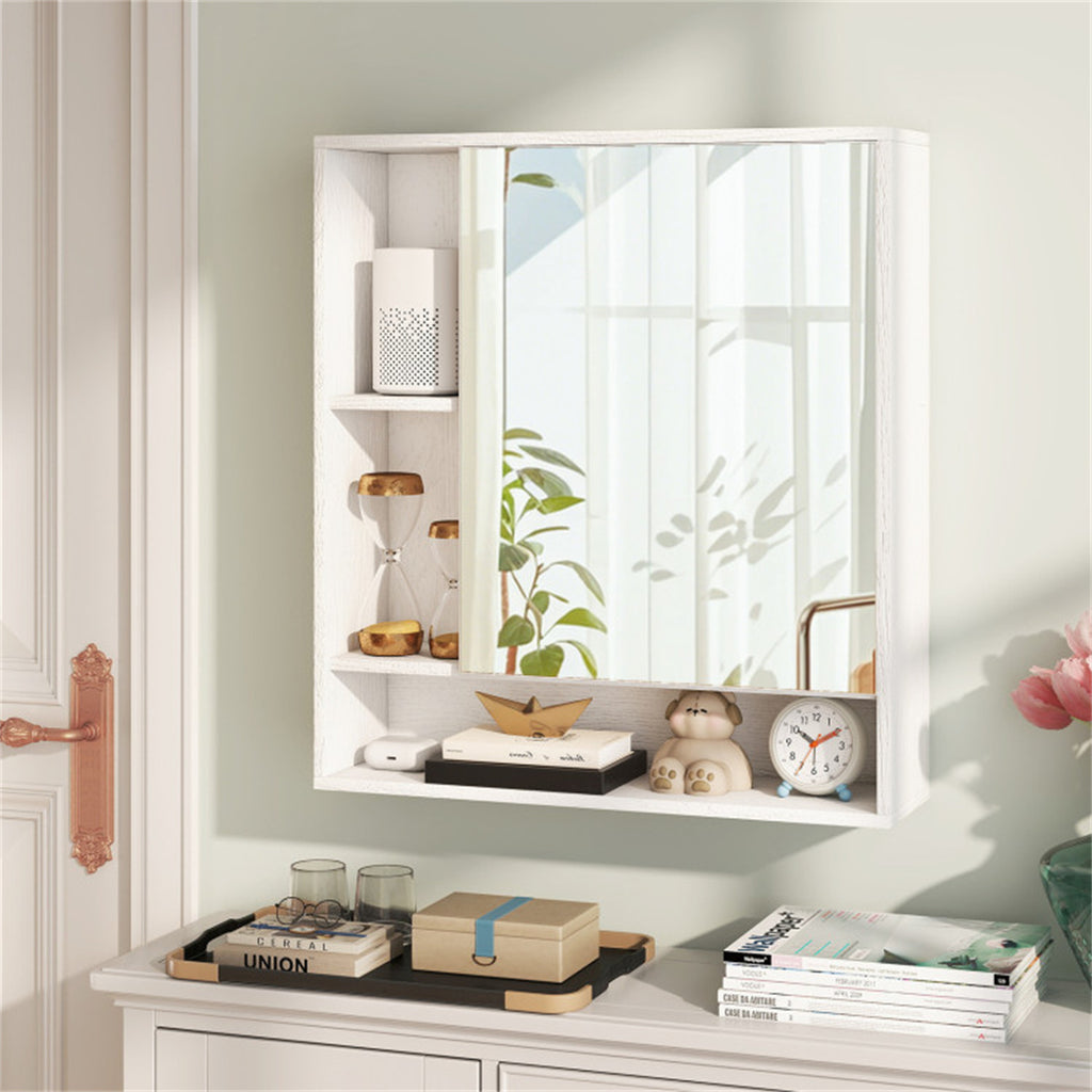 AEELLEEA Bathroom Mirror Cabinet 21.5"×6.5"×24", Wall Mount Medicine Cabinet with Open Storage Shelves, Shatterproof Mirror, 176 lbs Load Capacity