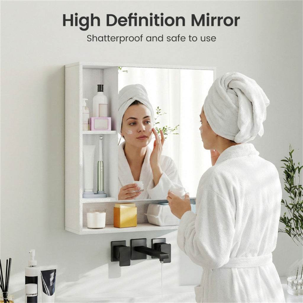 AEELLEEA Bathroom Mirror Cabinet 21.5"×6.5"×24", Wall Mount Medicine Cabinet with Open Storage Shelves, Shatterproof Mirror, 176 lbs Load Capacity