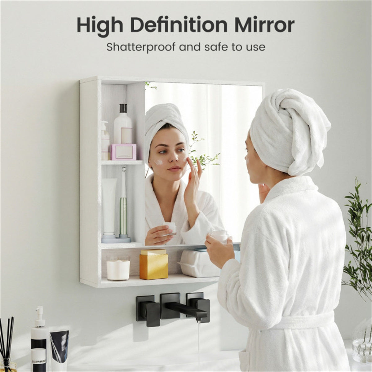 AEELLEEA Bathroom Mirror Cabinet 21.5"×6.5"×24", Wall Mount Medicine Cabinet with Open Storage Shelves, Shatterproof Mirror, 176 lbs Load Capacity
