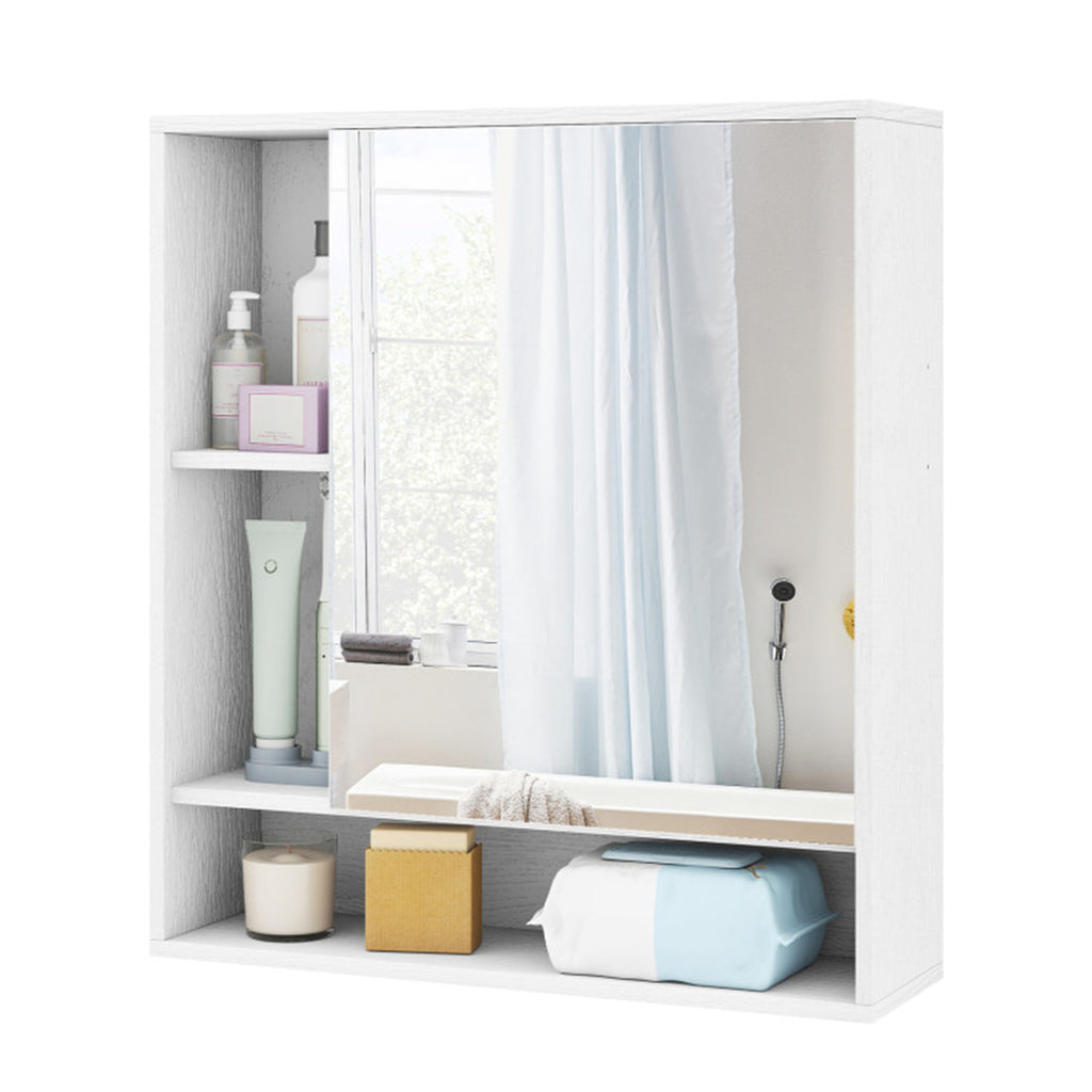 AEELLEEA Bathroom Mirror Cabinet 21.5"×6.5"×24", Wall Mount Medicine Cabinet with Open Storage Shelves, Shatterproof Mirror, 176 lbs Load Capacity