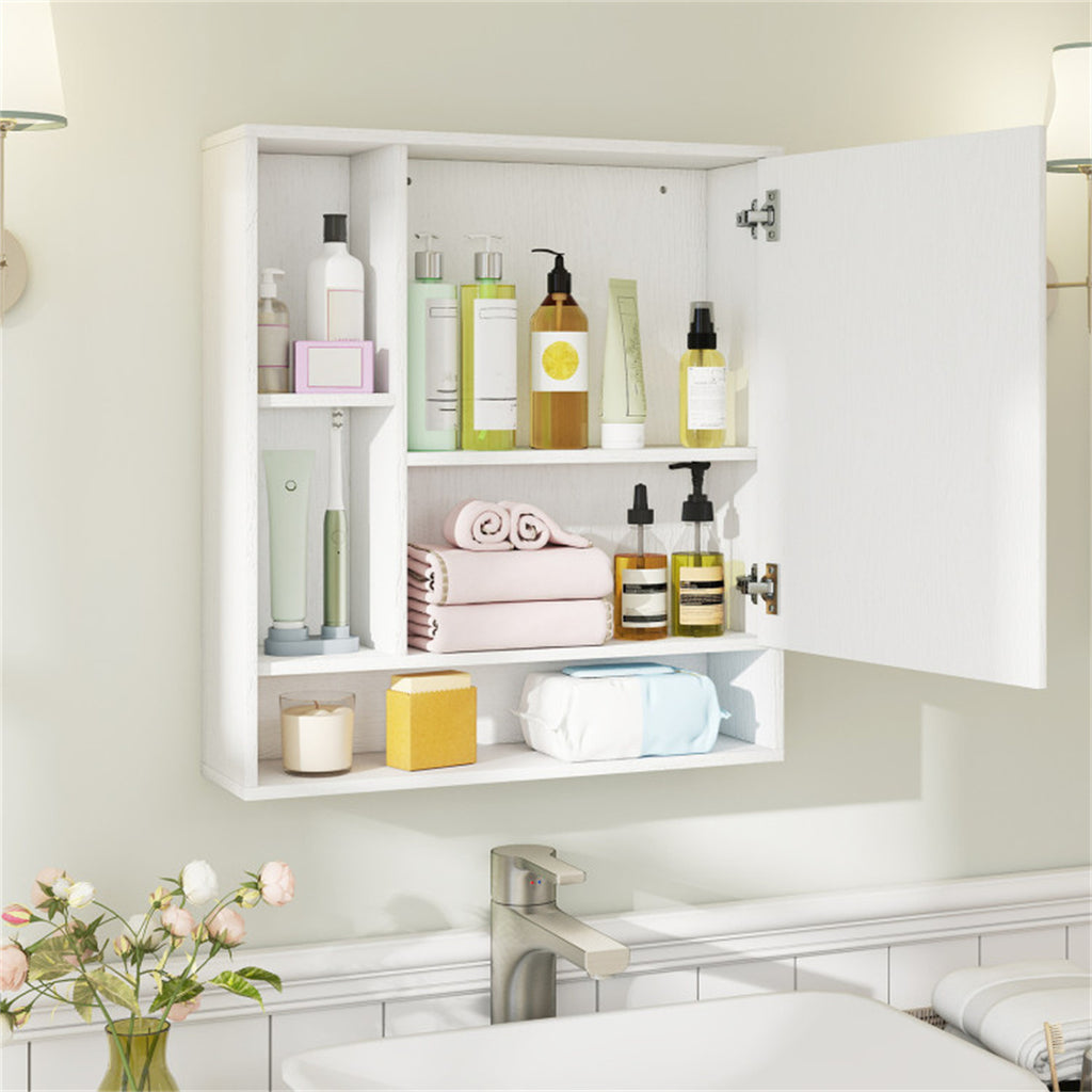 AEELLEEA Bathroom Mirror Cabinet 21.5"×6.5"×24", Wall Mount Medicine Cabinet with Open Storage Shelves, Shatterproof Mirror, 176 lbs Load Capacity