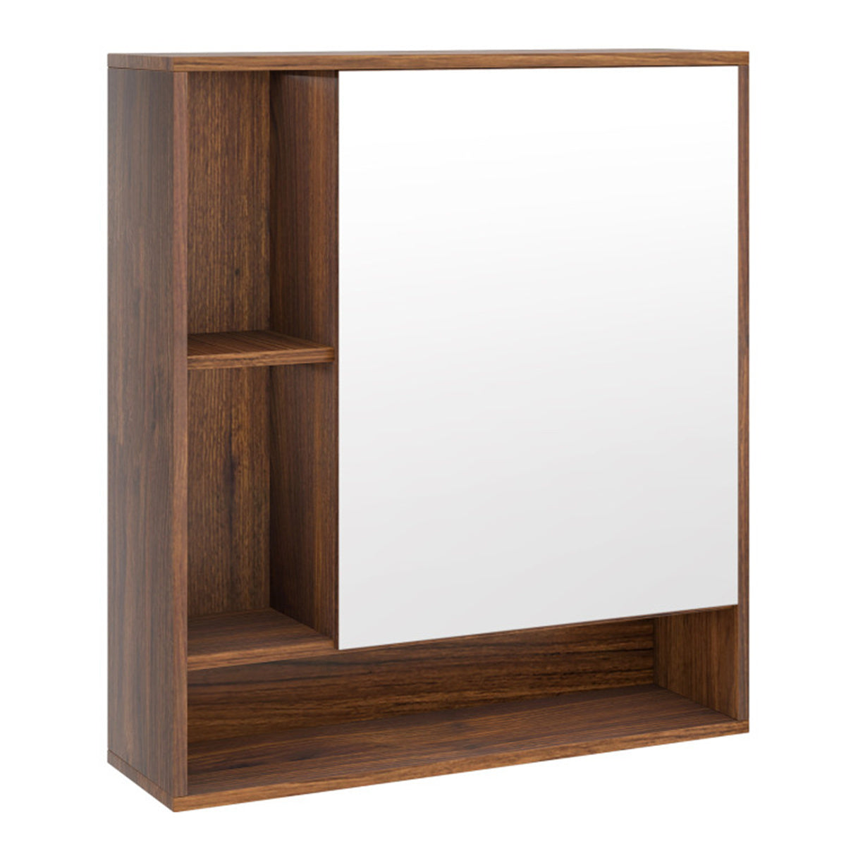 AEELLEEA Walnut 2-in-1 Mirrored Bathroom Wall Cabinet, Adjustable Shelf Medicine Cabinet with Open Storage, Shatterproof Mirror for Bathroom
