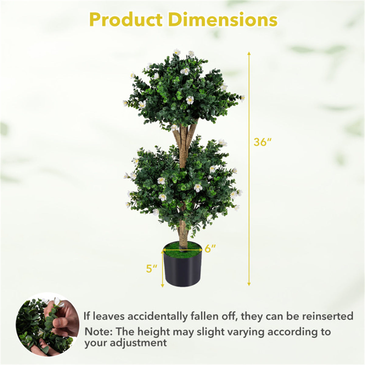 AEELLEEA 2 Pack 36in Artificial Double Ball Boxwood Topiary Trees, Faux Potted Plants with White Flowers for Indoor Outdoor Decor