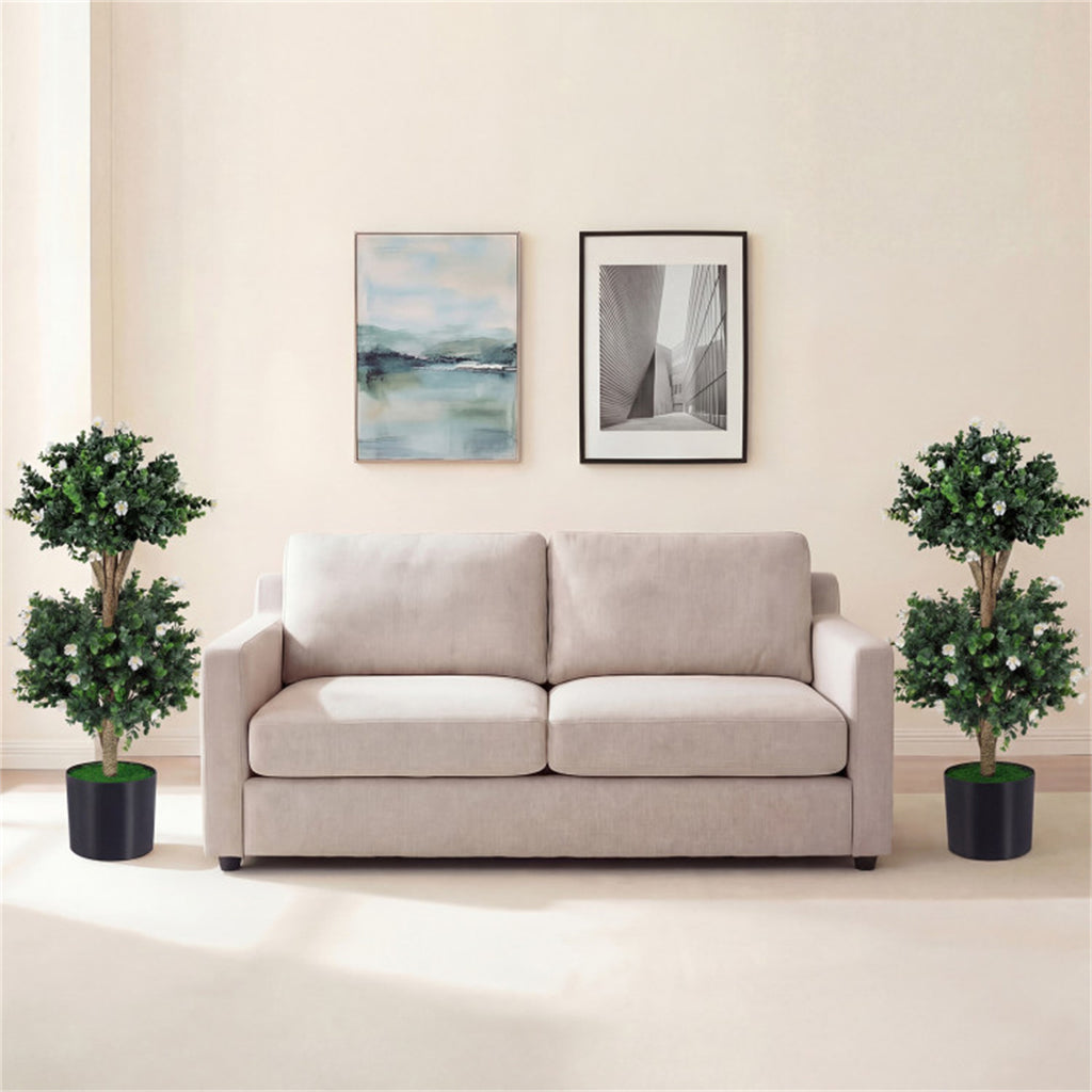 AEELLEEA 2 Pack 36in Artificial Double Ball Boxwood Topiary Trees, Faux Potted Plants with White Flowers for Indoor Outdoor Decor