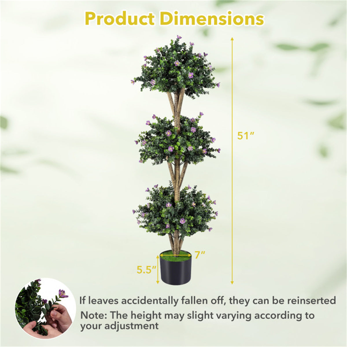 AEELLEEA 51in Artificial Triple Ball Boxwood Topiary Tree, Faux Potted Plant with Purple Flowers for Indoor Outdoor Decor