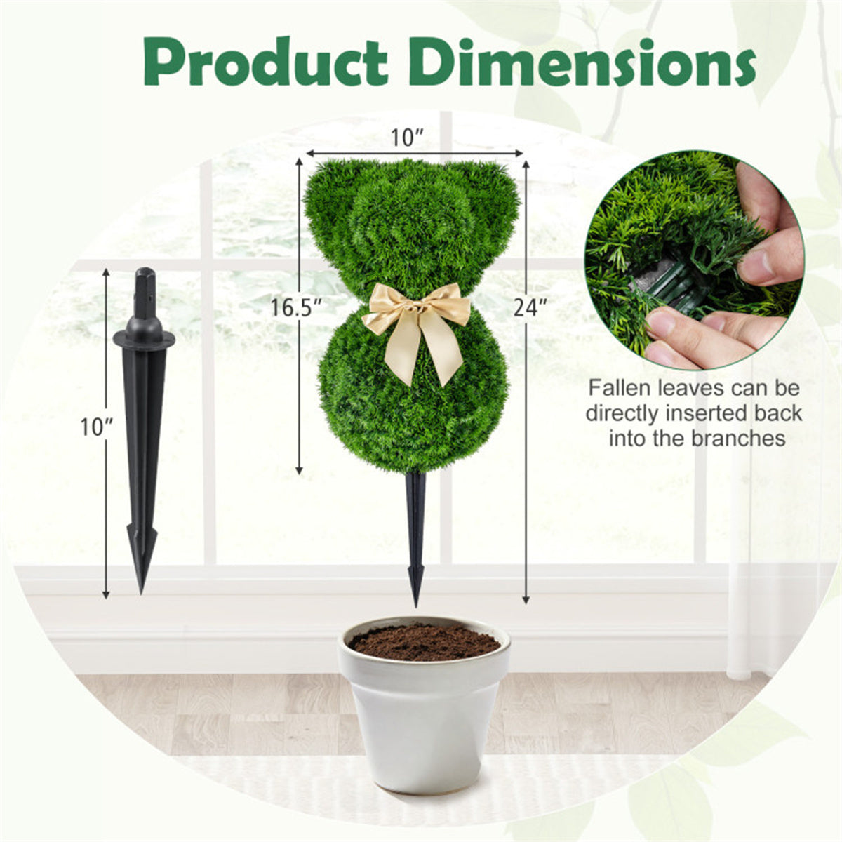 AEELLEEA 24in 2 Pack Artificial Bear Topiary Trees, Faux Greenery with Bow, Outdoor Yard & Porch Decor