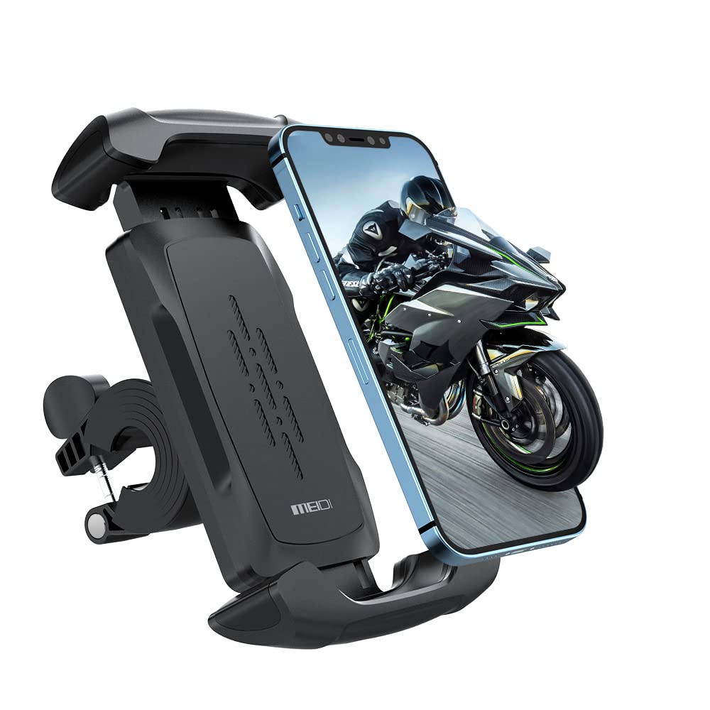 Universal Motorcycle & Bike Phone Mount, 360° Rotatable Handlebar Cell Phone Holder, Shockproof Anti-Slip Bicycle Phone Stand Compatible With IPhone Samsung Android