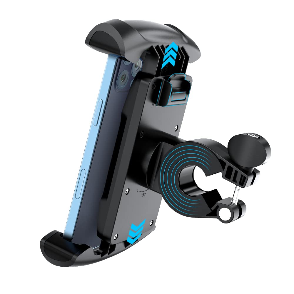 Universal Motorcycle & Bike Phone Mount, 360° Rotatable Handlebar Cell Phone Holder, Shockproof Anti-Slip Bicycle Phone Stand Compatible With IPhone Samsung Android