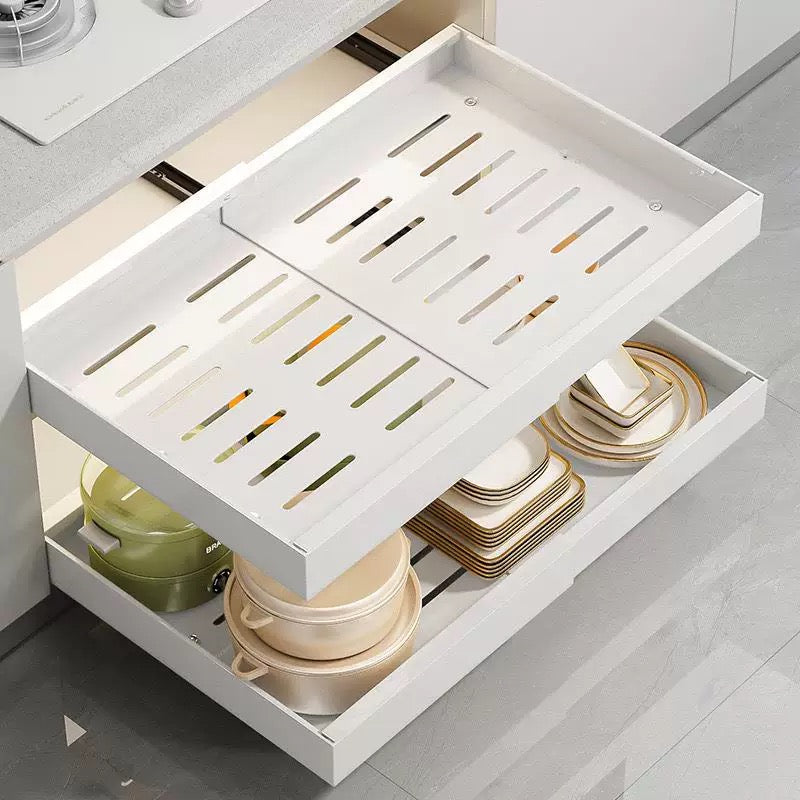 Pull Out Cabinet Organizer, No Drill Adhesive Slide Out Drawer for Kitchen Cabinets, Expandable Pantry Shelf Organizer with Adhesive or Screw Mount Installation
