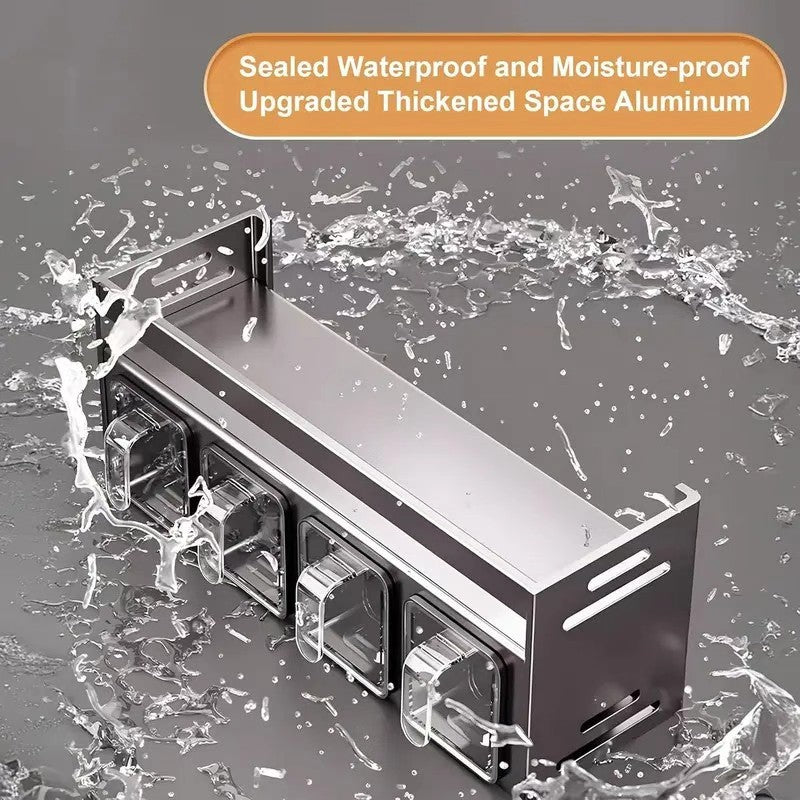 2-Tier Kitchen Spice Rack Organizer with 4 Spoons, Wall Mount or Countertop Condiment Storage Rack, 4-Grid Design, Gray