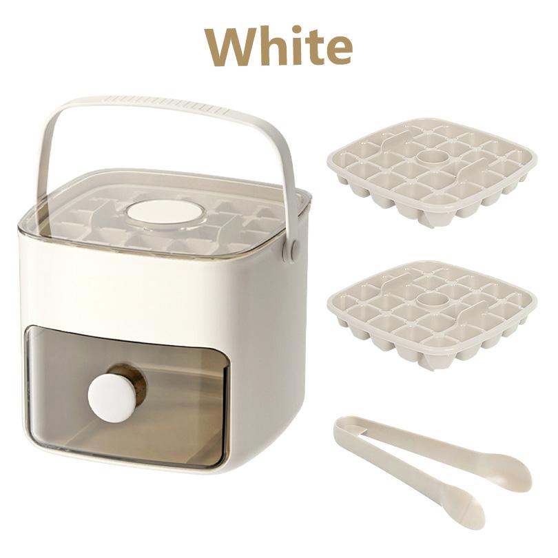 Ice Cube Tray with Lid and Storage Bin, Ice Trays for Freezer, Reusable Ice Maker Mold with Ice Container and Ice Tongs, White