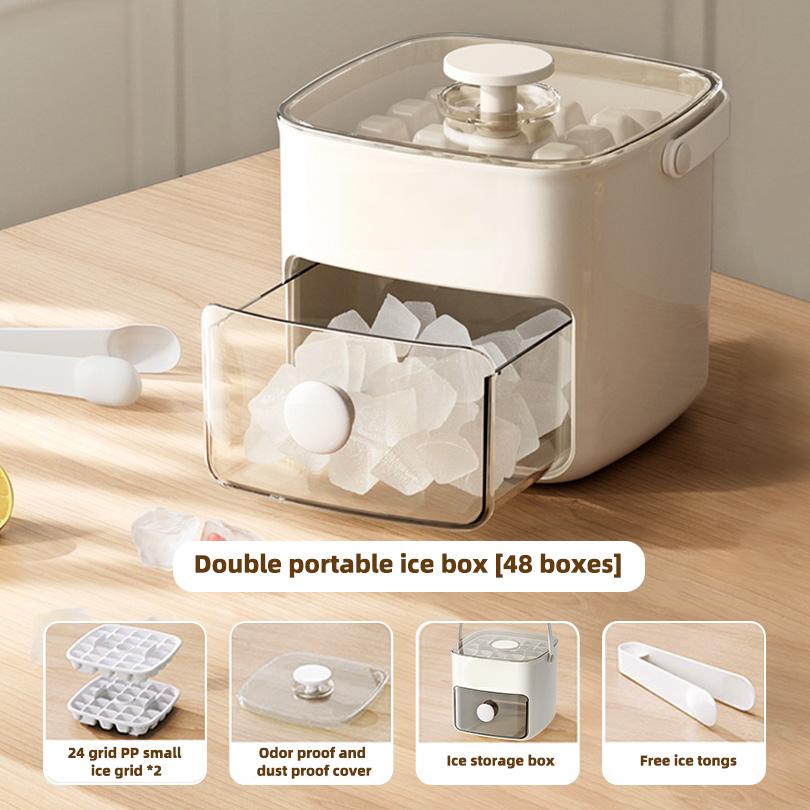 Ice Cube Tray with Lid and Storage Bin, Ice Trays for Freezer, Reusable Ice Maker Mold with Ice Container and Ice Tongs, White