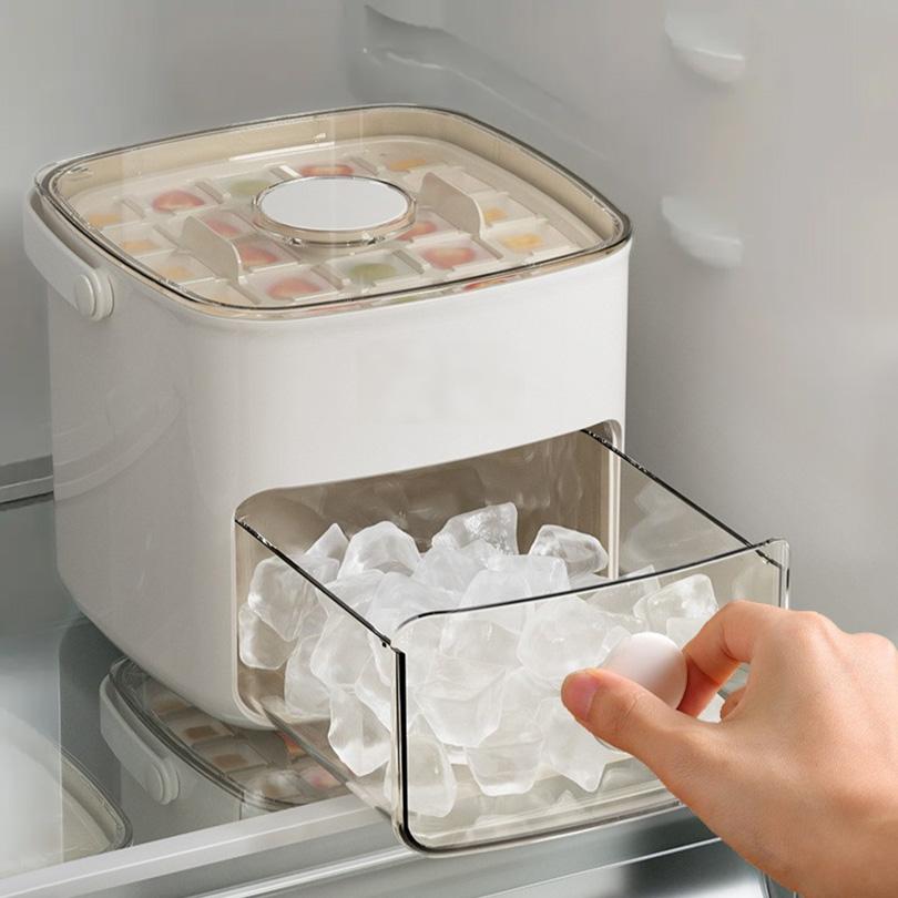 Ice Cube Tray with Lid and Storage Bin, Ice Trays for Freezer, Reusable Ice Maker Mold with Ice Container and Ice Tongs, White
