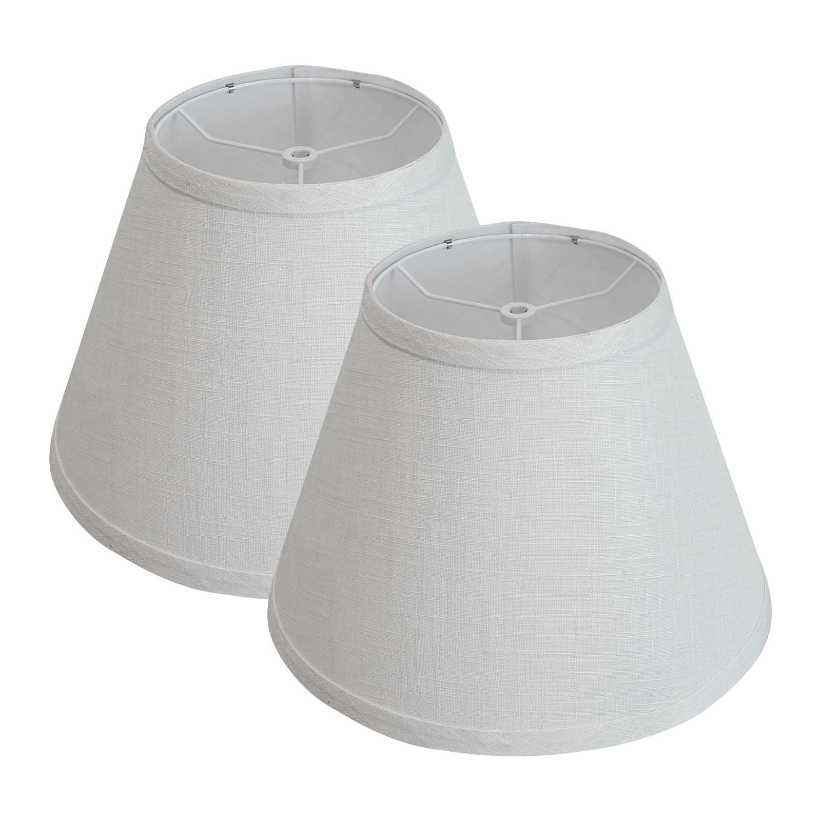 Set of 2 White Linen Barrel Lamp Shades, 7" Top x 13" Bottom x 9" High, Spider Fitter with 7" Harps for Table & Floor Lamps